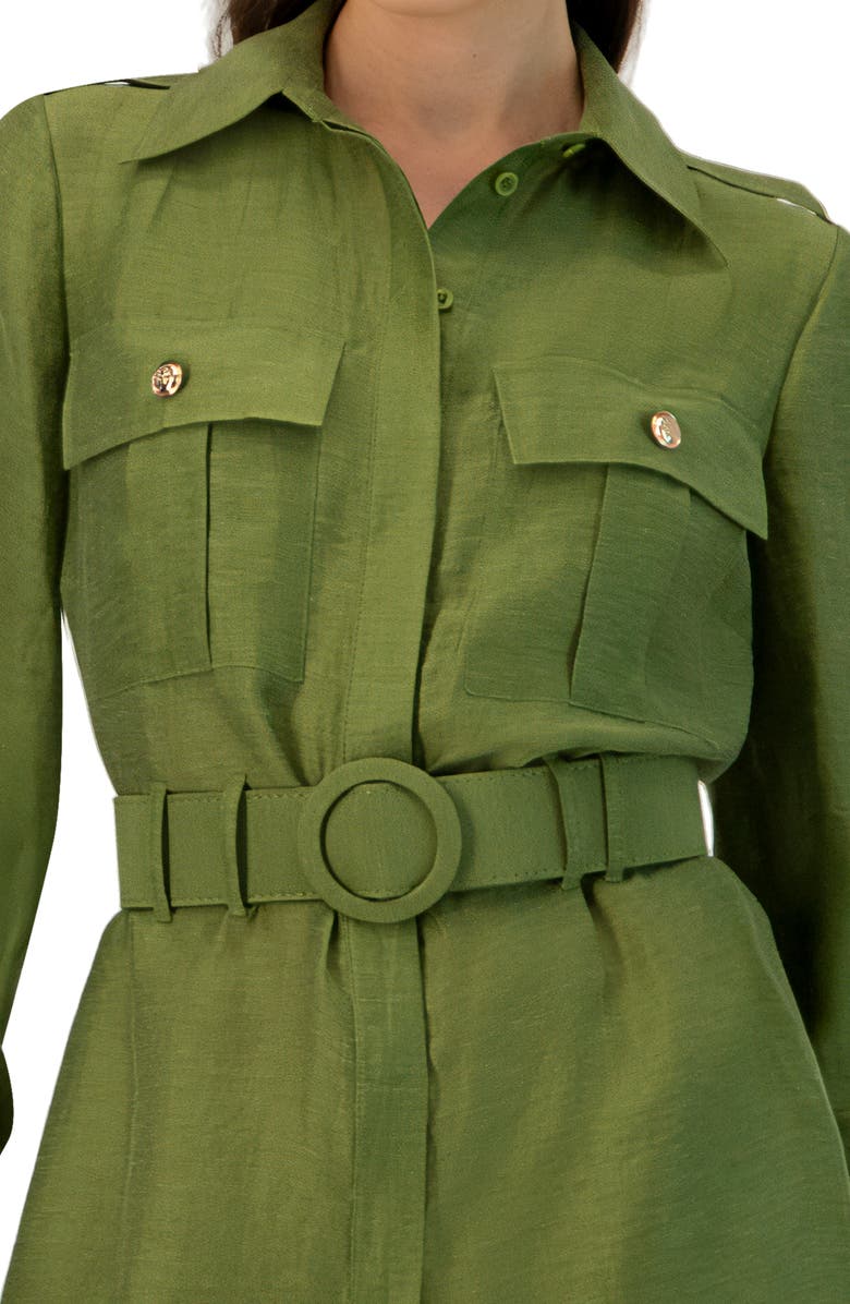 IVONNE Belted Linen Romper with Cargo Patch Pockets, Alternate, color, Green