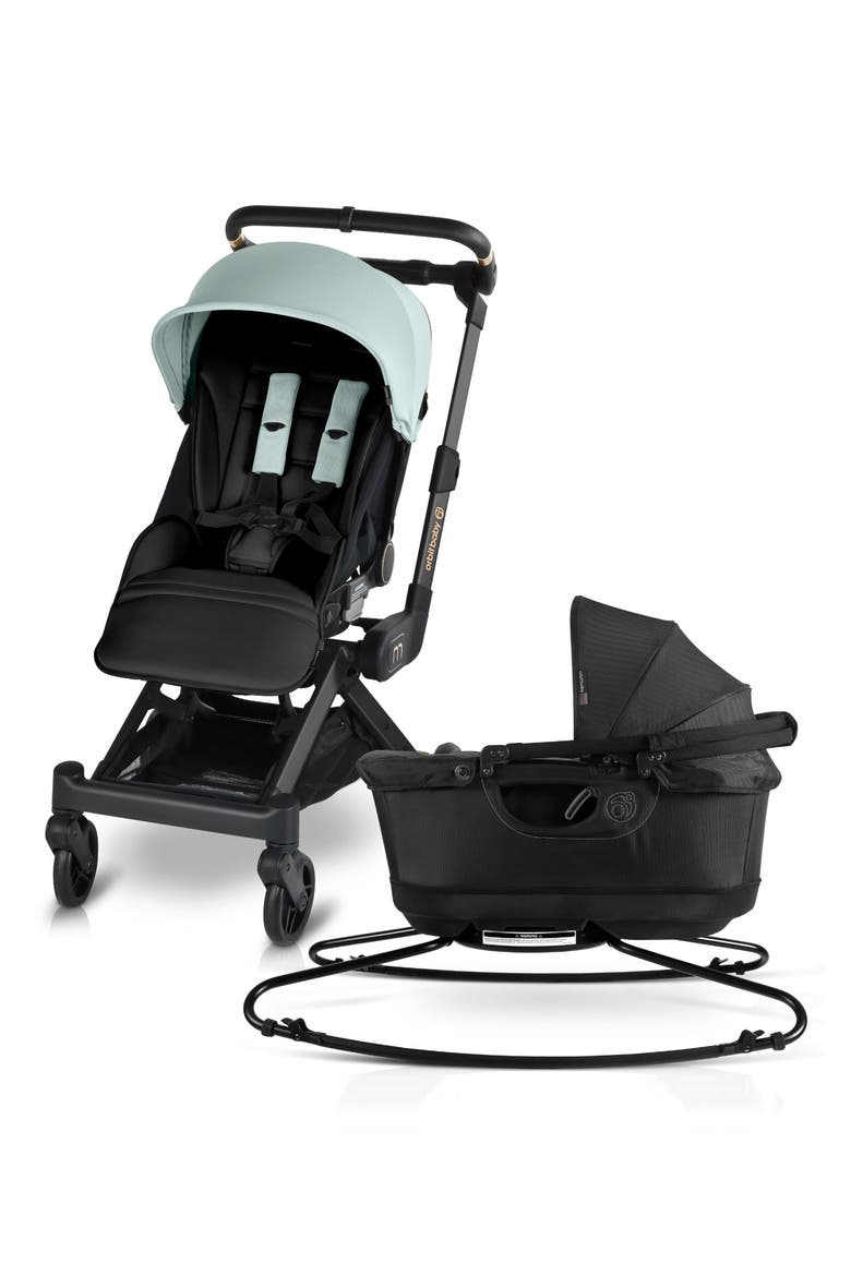 M+ Stroll & Lounge Bassinet & Stroller Travel System, Main, color, SURF/ BLACK L/ BLACK