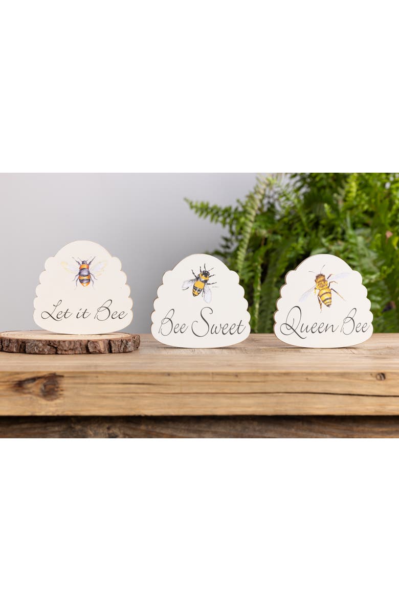 Transpac MDF Bee Hive Blocks Set of 12 Multicolored for Spring Home Decor, Alternate, color, White