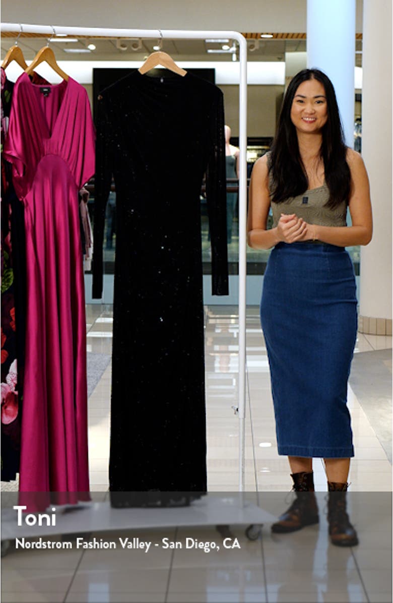 Embellished Long Sleeve Mermaid Gown, sales video thumbnail