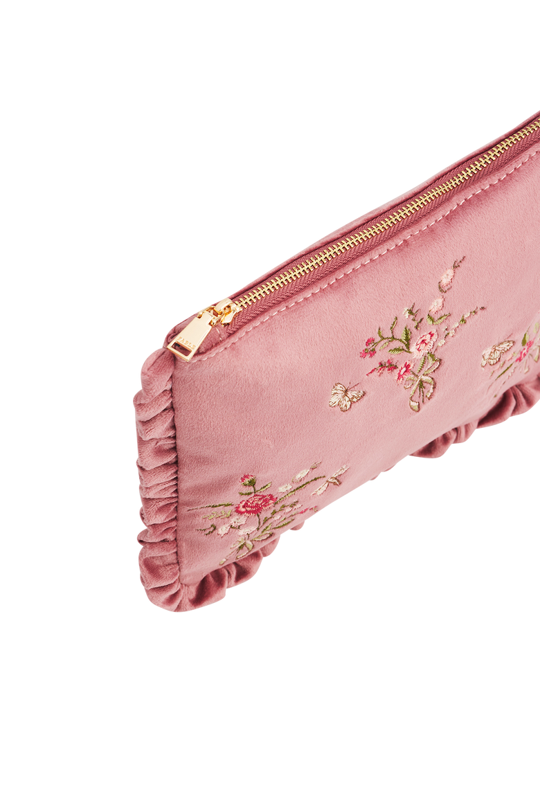 Floral Posy Velvet Embroidered Medium Pouch, Alternate, color, Rose Pink