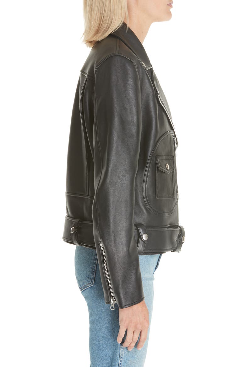 Leather Moto Jacket, Alternate, color, BLACK