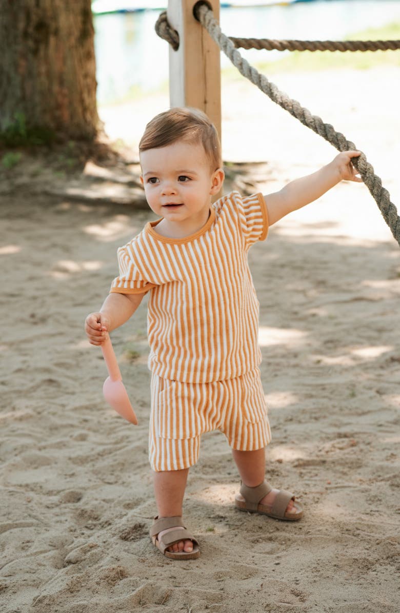 Petit Lem Stripe Terry T-Shirt & Shorts Set, Alternate, color, Yellow Gold