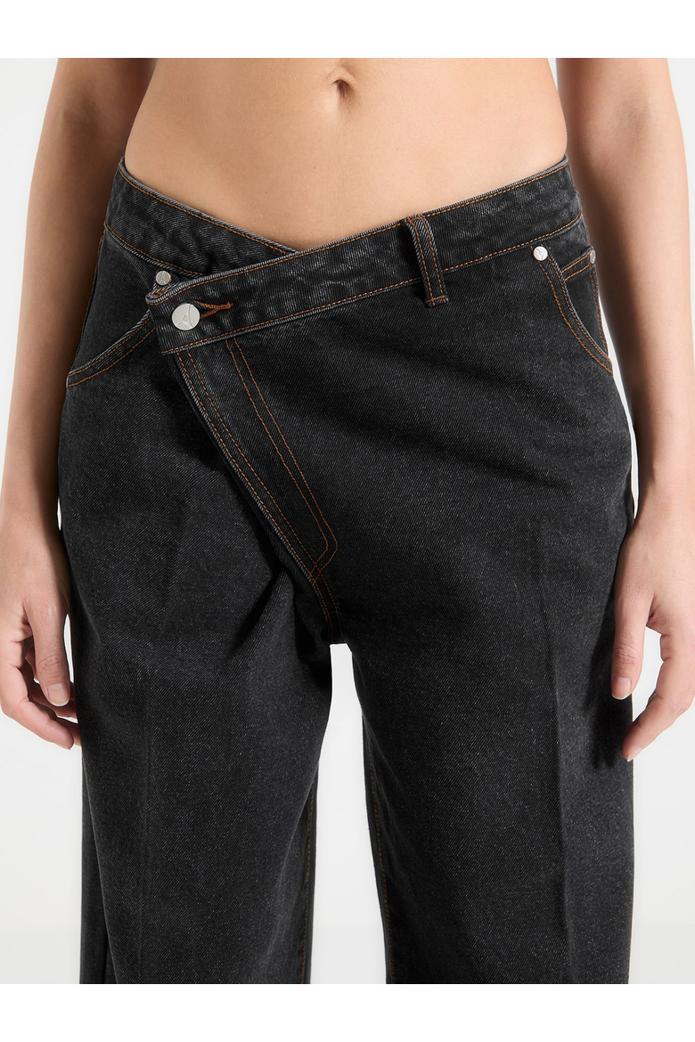 Astrid Wrapover Denim Wide Leg Jeans, Alternate, color, Black
