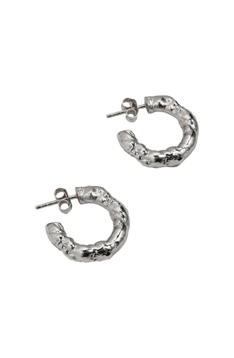 Saint + Sofia Molten Hoop Earrings, Alternate, color, Silver