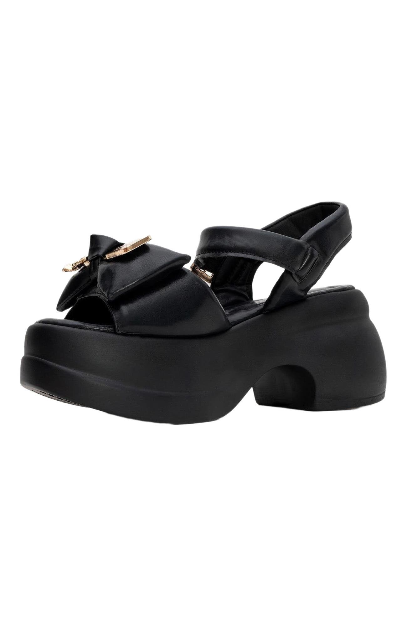 Prologue Shoes Merida Buckle Platform Sandal, Alternate, color, Black Faux Leather