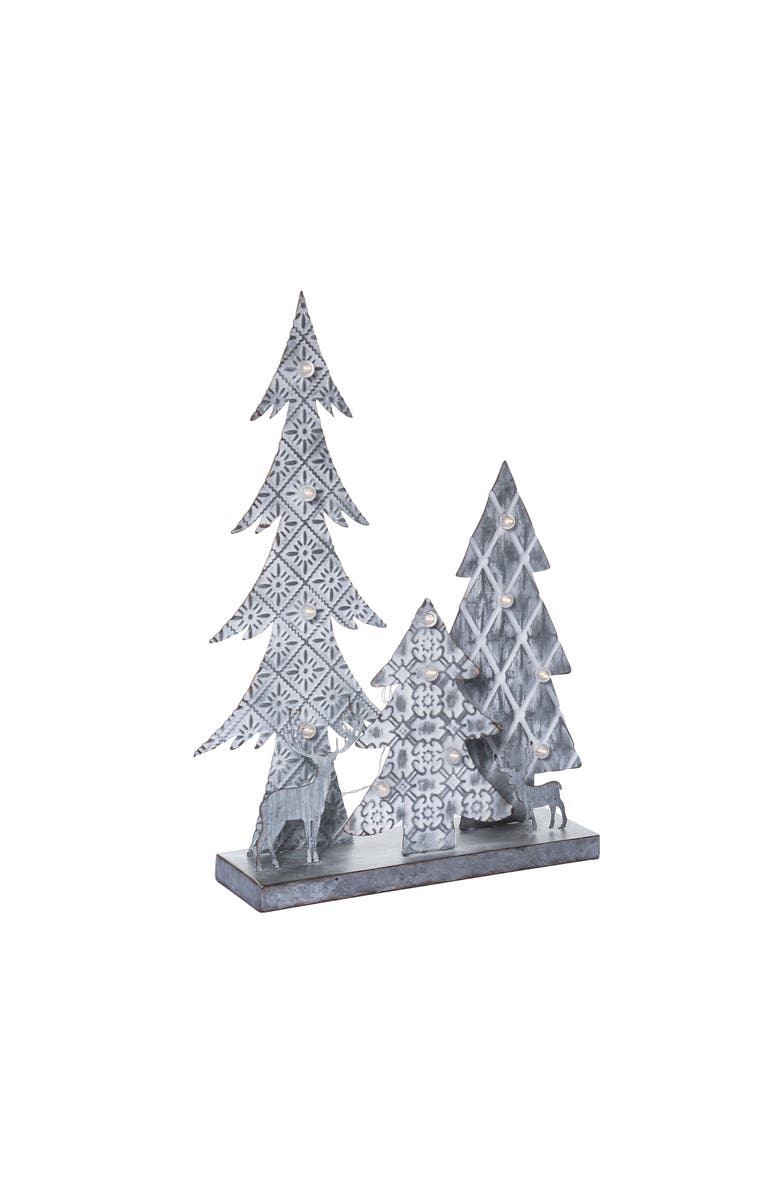 Transpac Silver Metal Light Up Rustic Christmas Scene Decor Tree Sculpture, Alternate, color, Metallic Silver