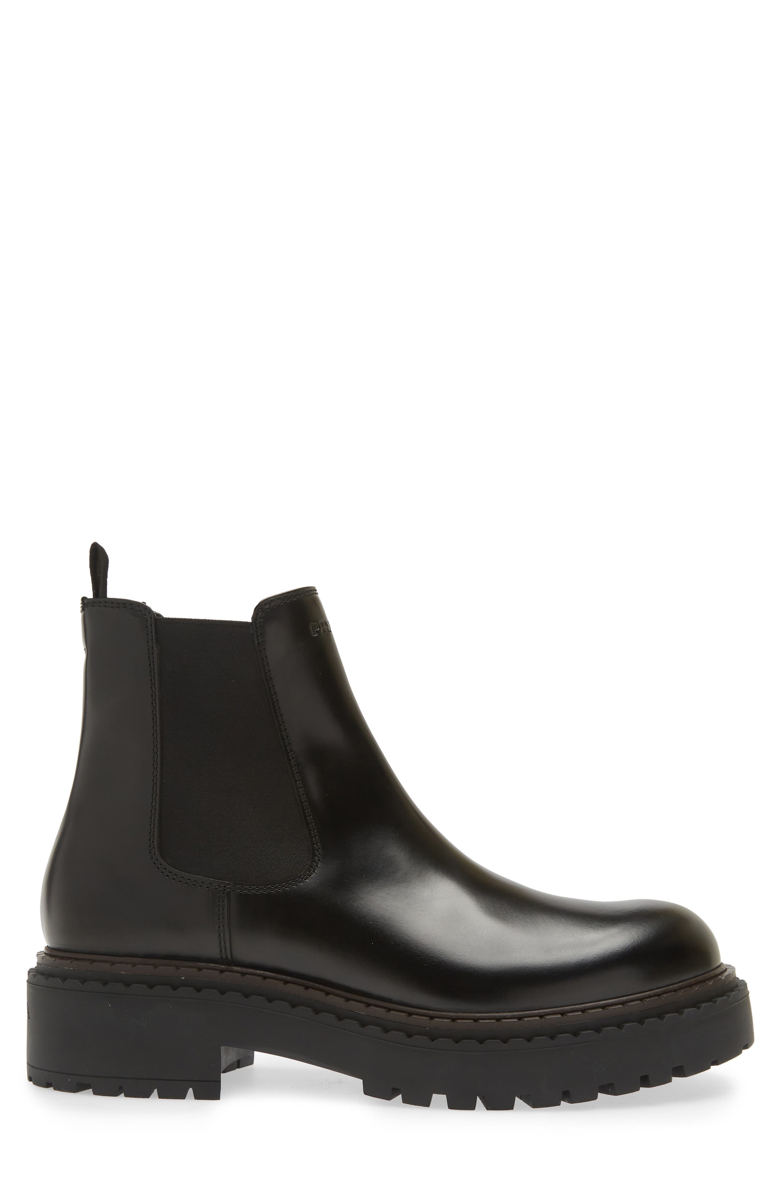 Prada Double Chocolate Chelsea Boot, Alternate, color, Nero