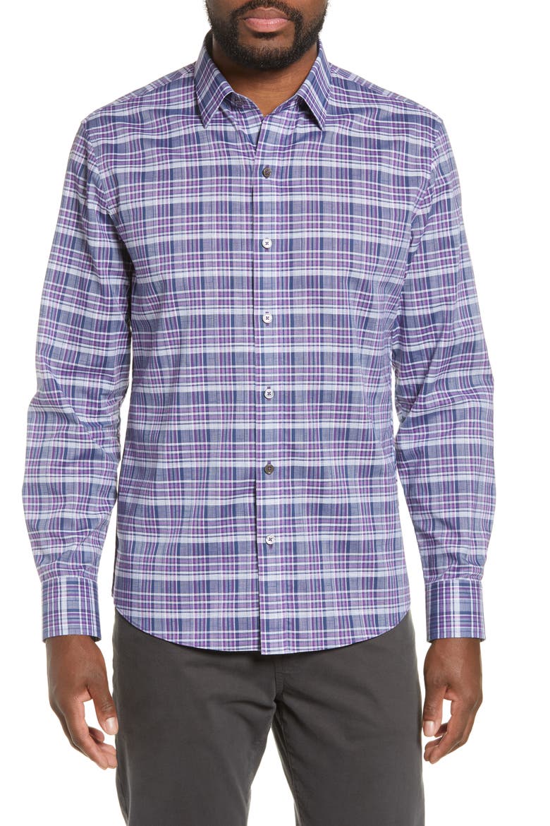 Caro Regular Fit Sport Shirt, Main, color, PURPLE