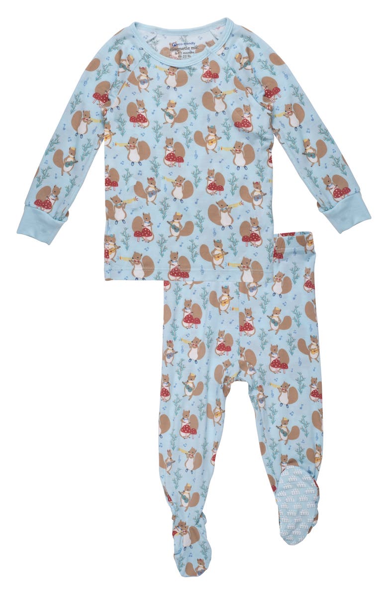 Magnetic Me Band Together Magnetic Two-Piece Footed Pajamas, Main, color, 