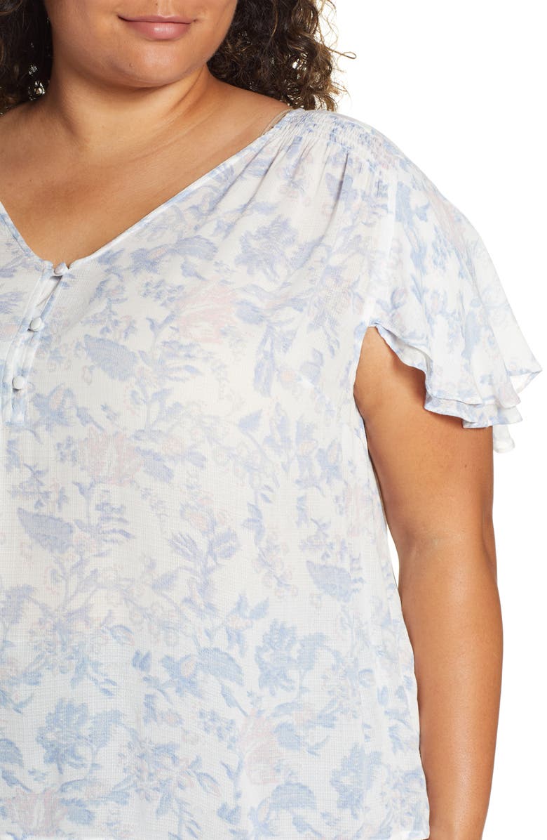 Lucky Brand Flutter Sleeve Print Top, Alternate, color, 