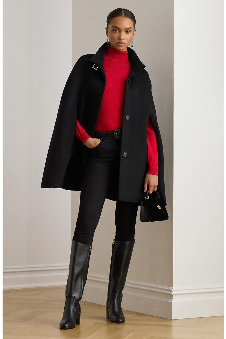Wool Blend Cape, Alternate, color, BLACK