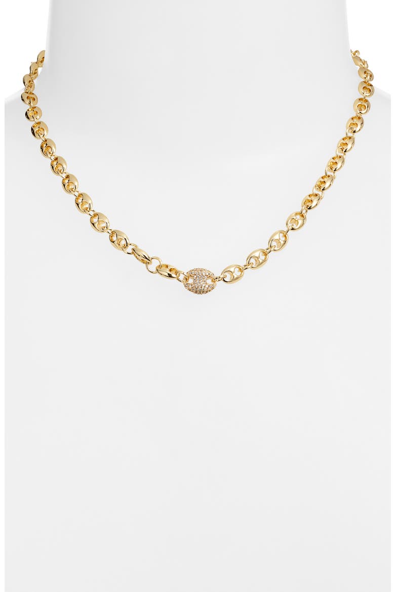 Pavé Cubic Zirconia Mariner Chain Necklace, Alternate, color, CLEAR- GOLD