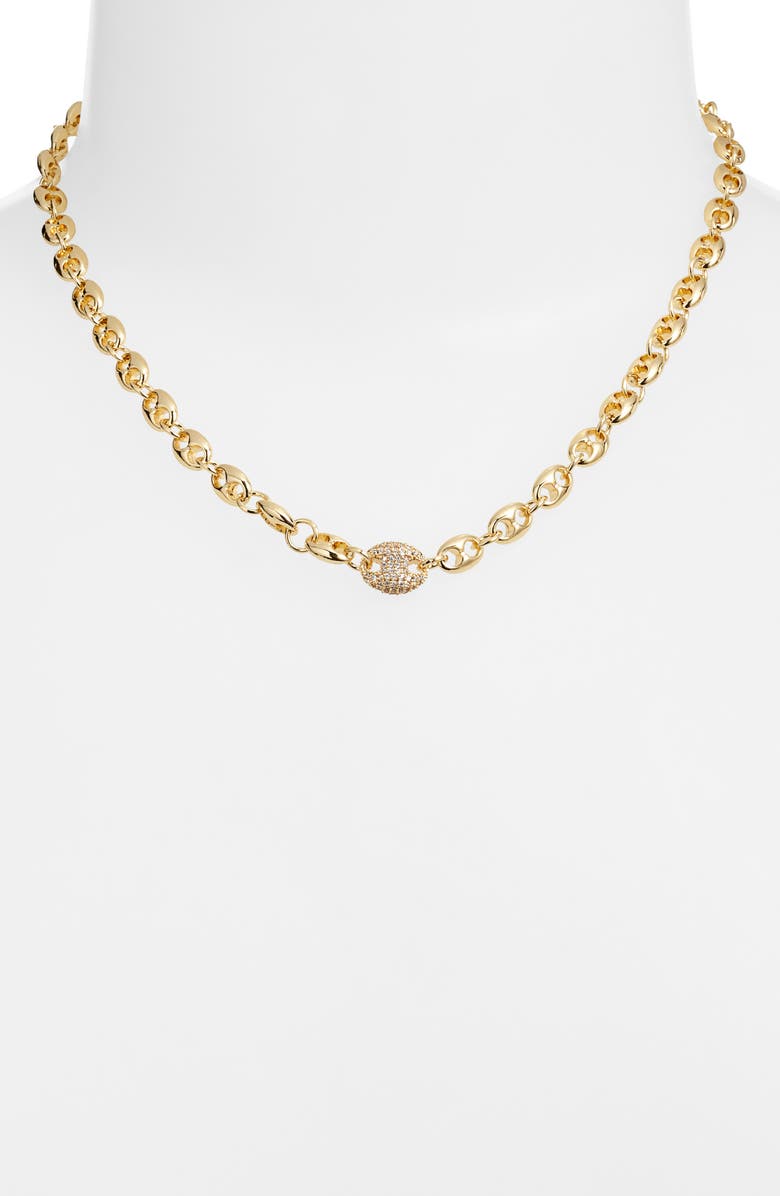 Chelsea28 Pavé Cubic Zirconia Mariner Chain Necklace, Alternate, color, Clear- Gold