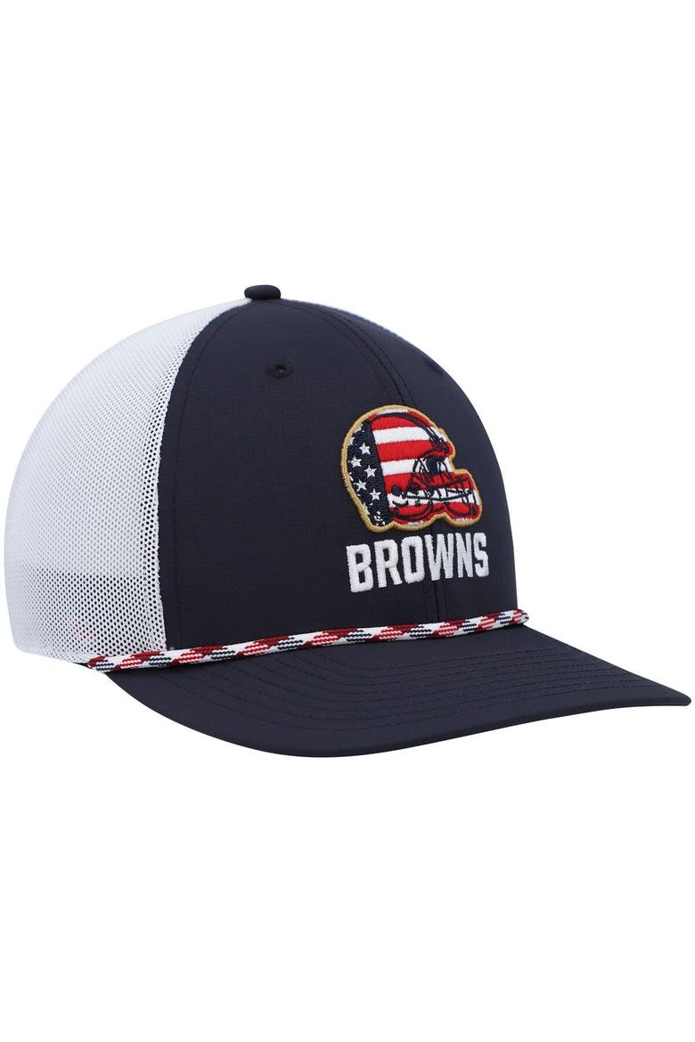 Men's '47 Navy/White Cleveland Browns Flag Fill Trucker Adjustable Hat, Alternate, color, Navy