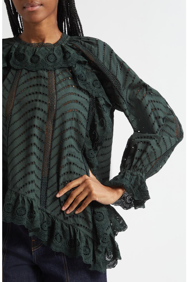 Marcella Eyelet Ruffle Top, Alternate, color, CYPRESS