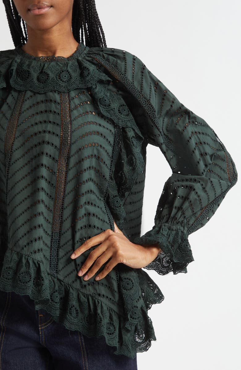 Ulla Johnson Marcella Eyelet Ruffle Top, Alternate, color, Cypress