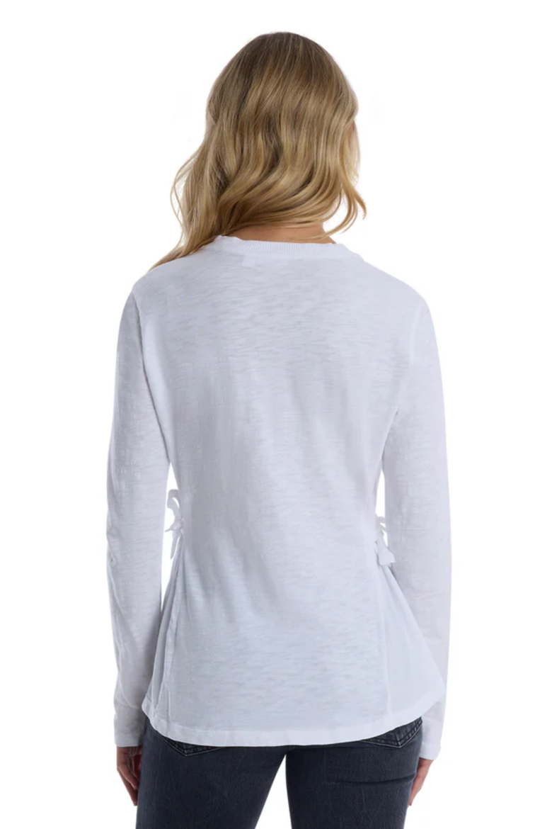 Mixed Media Double Layer Effect V-Neck Tee, Alternate, color, White