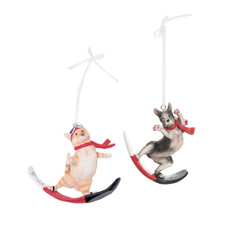 Cat/Dog Snowboard Christmas Tree Ornaments Set of 2