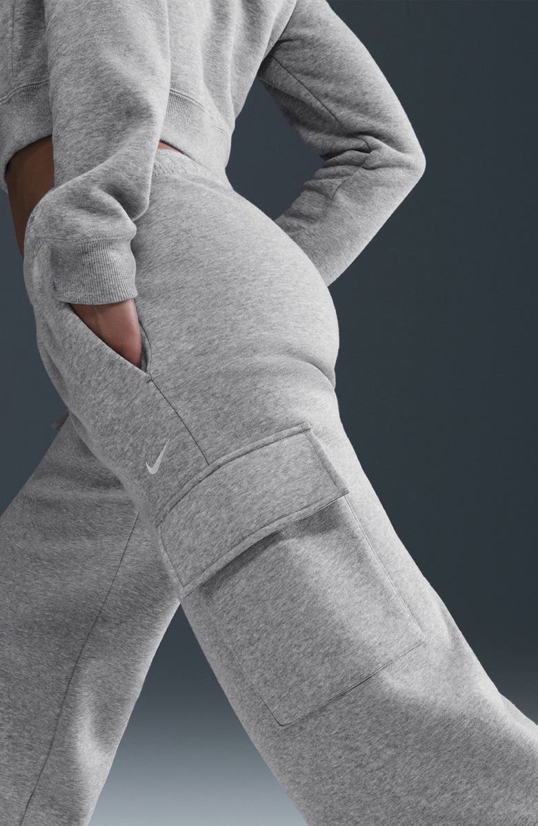 Nike Sportswear Phoenix Fleece Wide Leg Cargo Sweatpants, Alternate, color, Dark Grey Heather/ Sail