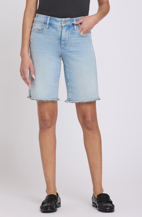 Lilly Frayed Relaxed Long Denim Shorts (Regular & Petite)