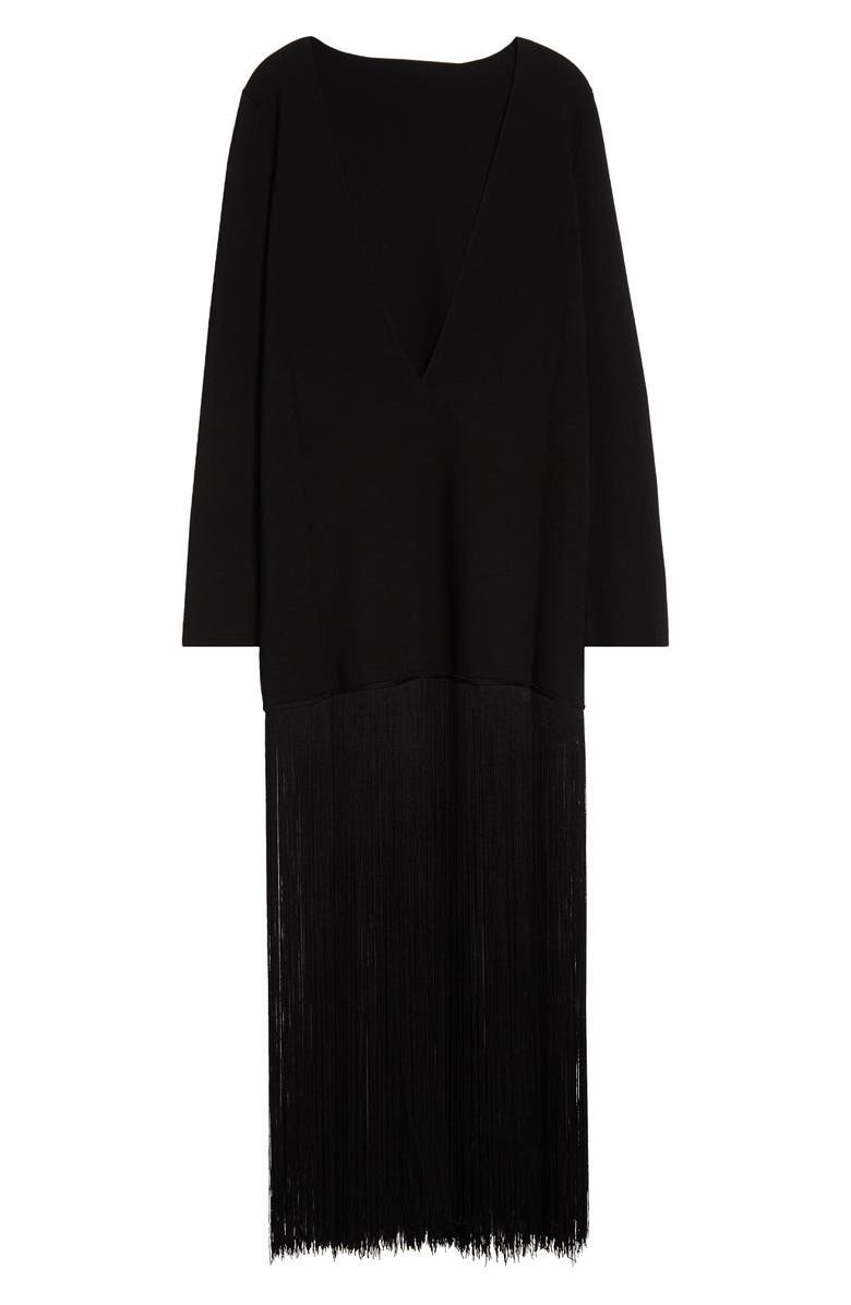 Khaite Paley Long Sleeve Fringe Hem Dress, Alternate, color, 