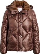 Sam Edelman Diamond Quilted Puffer Jacket with Faux Fur Hood