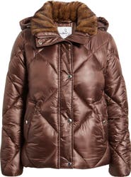 Sam Edelman Diamond Quilted Puffer Jacket with Faux Fur Hood