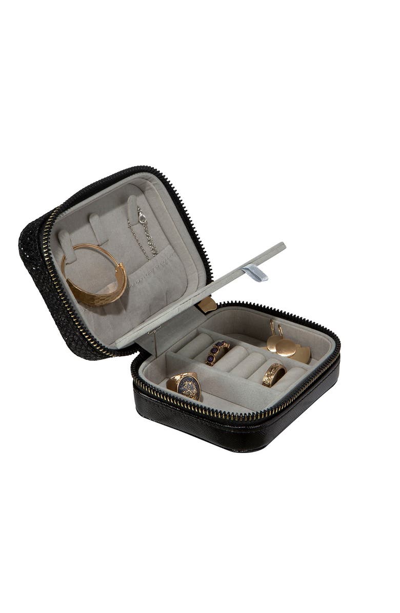 KENNEDY INTERNATIONAL Black Mini Faux Leather Zippered Travel Organizer, Main, color, 