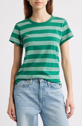 売れ筋商品|||ラグアンドボーン Tシャツ レディース トップス THE SLUB STRIPE TEE - Print T-shirt - light brown rag & bone The Slub Stripe Cotton T-Shirt | Saks Fifth Avenue