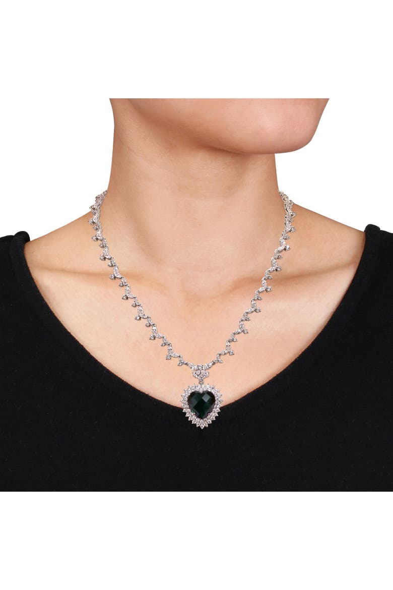 Colored & White Cubic Zirconia Heart Necklace, Alternate, color, Green CZ
