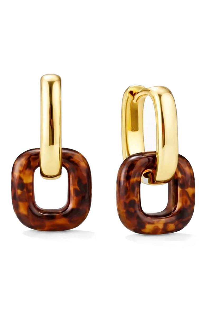 Square Tortoiseshell Lucite Drop Hoop Earrings, Main, color, GOLD