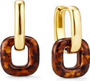 GABI RIELLE Square Tortoiseshell Lucite Drop Hoop Earrings