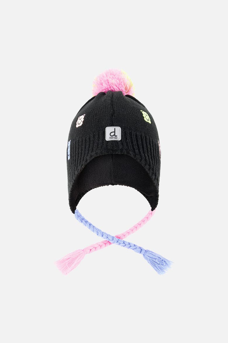 Winter Peruvian Gummy Bear Fleece-Lined Pompom Knit Hat, Main, color, Black, Pink, Blue and Green
