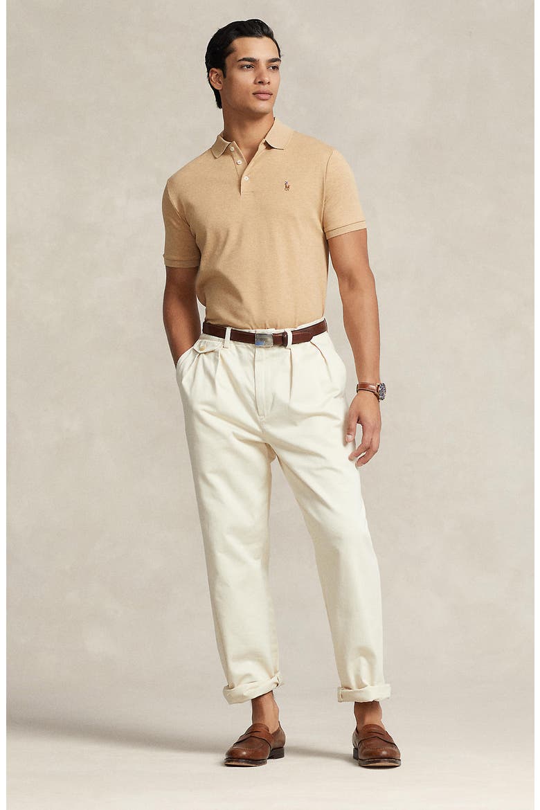 Classic Fit Solid Green Cotton Jersey Polo, Alternate, color, CLASSIC CAMEL HEATHER