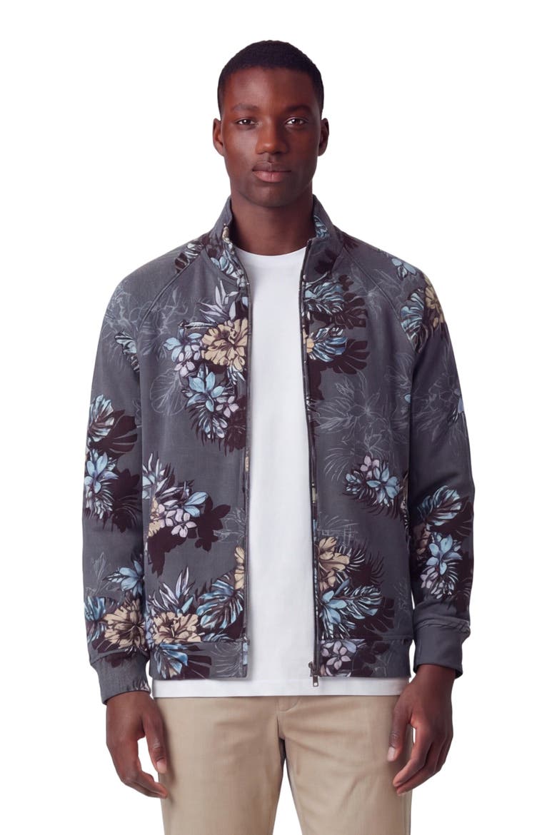 Exotic Floral Mens Printed Zip Jacket, Main, color, EXOTIC FLORAL BLACK
