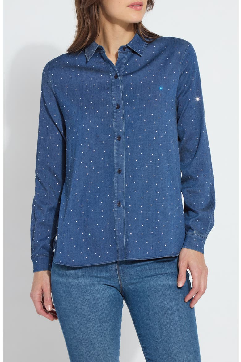 Crystal Chambray Shirt, Main, color, DARK MID WASH
