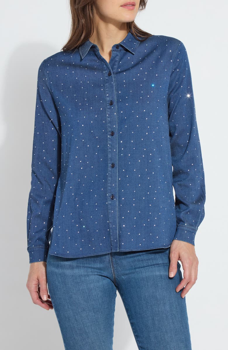 Lysse Crystal Chambray Shirt, Main, color, Dark Mid Wash