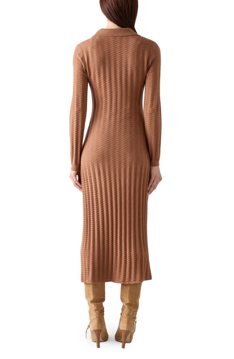 LK Bennett Mika Long Sleeve Cotton & Merino Wool Sweater Dress, Alternate, color, Brown