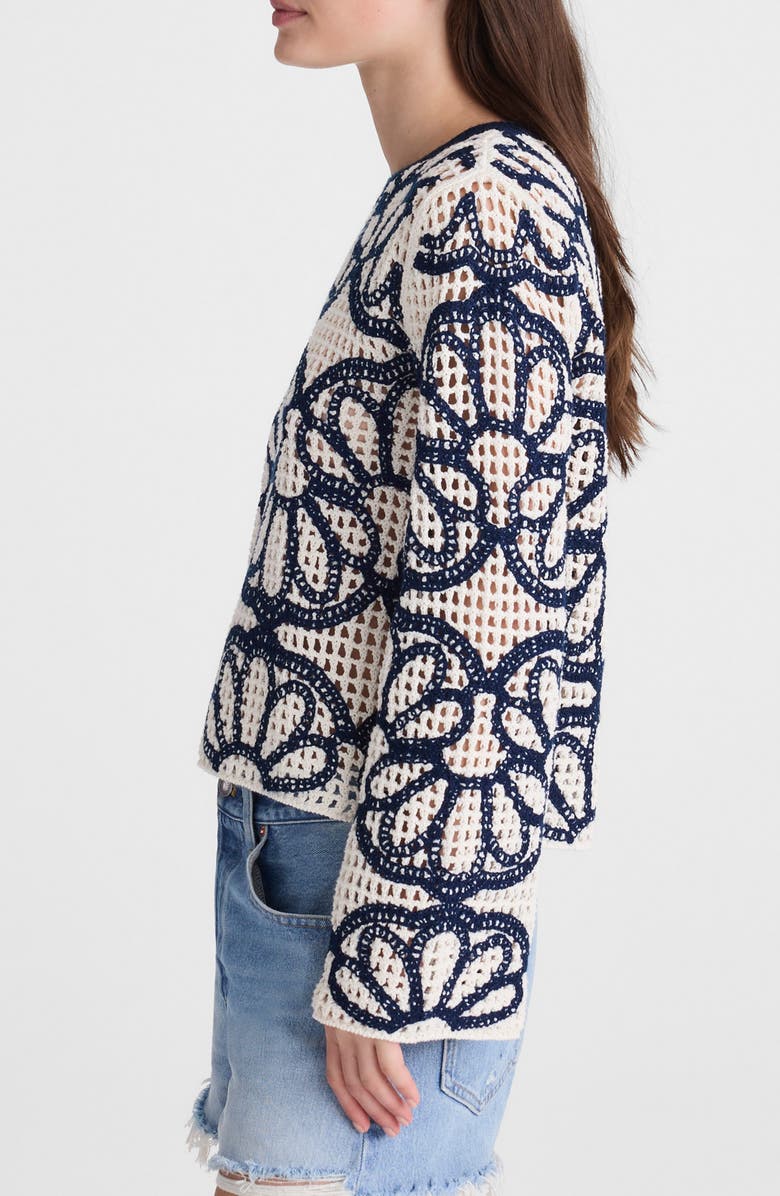 Madewell Rhoda Floral Embroidered Open Stitch Sweater, Alternate, color, Navy Floral Embroidery