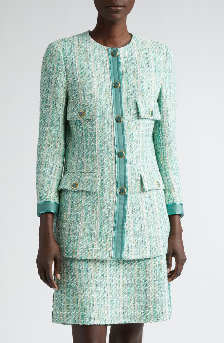 ST. JOHN Metallic Slub & Tape Tweed Jacket, Main, color,