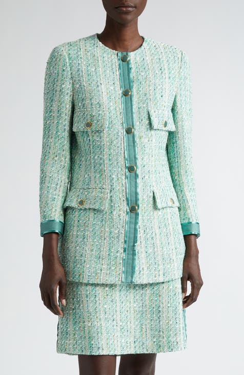 St. John Boucle Fringe Button Front Blazer Jacket in shops Green