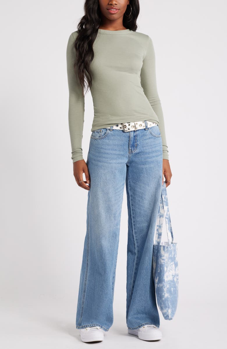 BP. Ribbed Long Sleeve T-Shirt, Alternate, color, Green Halo