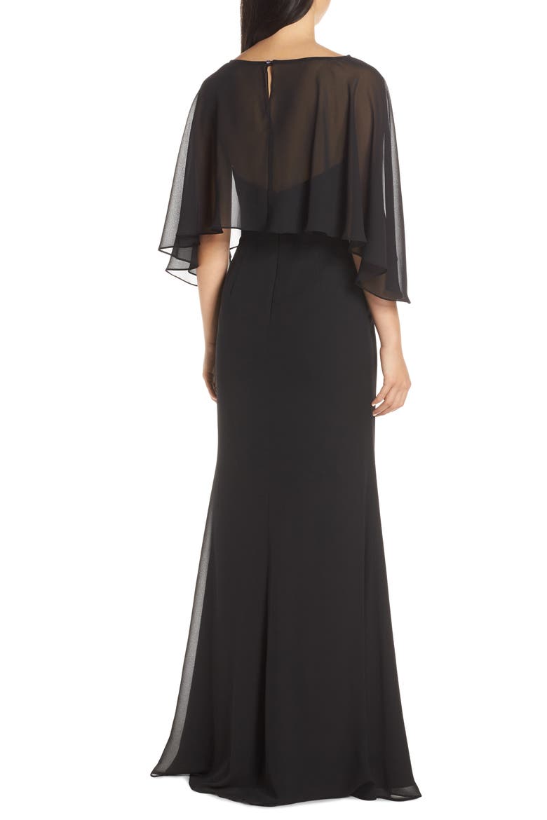 Strapless Chiffon Evening Dress with Cape, Alternate, color, BLACK
