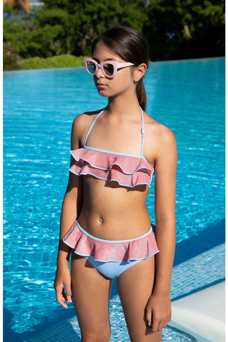 Bandeau Multi-Layered Glitter Ruffle Two Piece Bikini, Toddler-Little Kid-Big Kid, Alternate, color, Multicolor