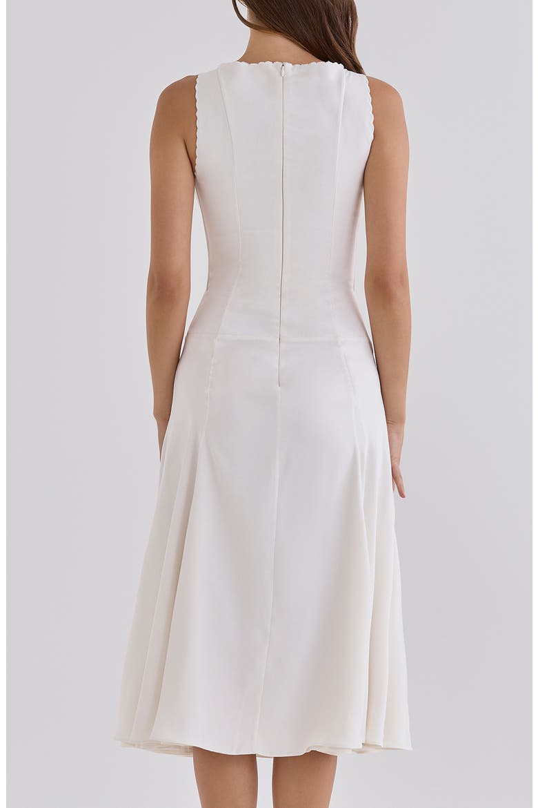 Alyssia Embroidered Satin Midi Dress, Alternate, color, WHITE