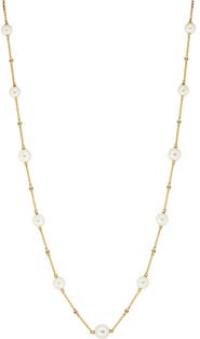 EFFY 14K Yellow Gold Diamond & Freshwater Pearl Station Necklace