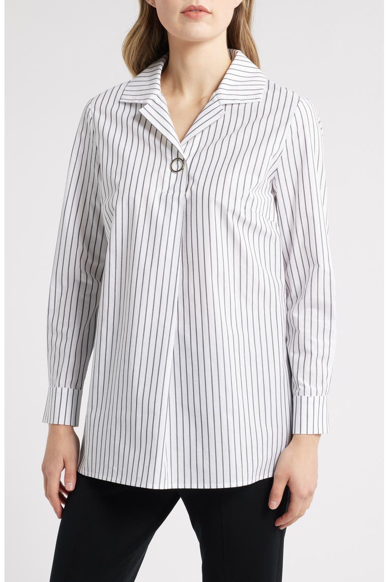 Stripe Cotton Popover Shirt, Main, color, WHITE/ BLACK
