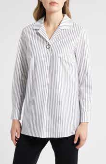 Ming Wang Stripe Cotton Popover Shirt