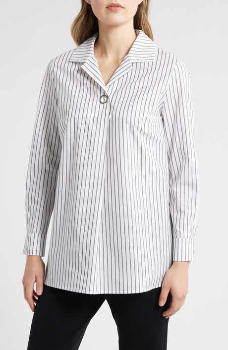Ming Wang Stripe Cotton Popover Shirt